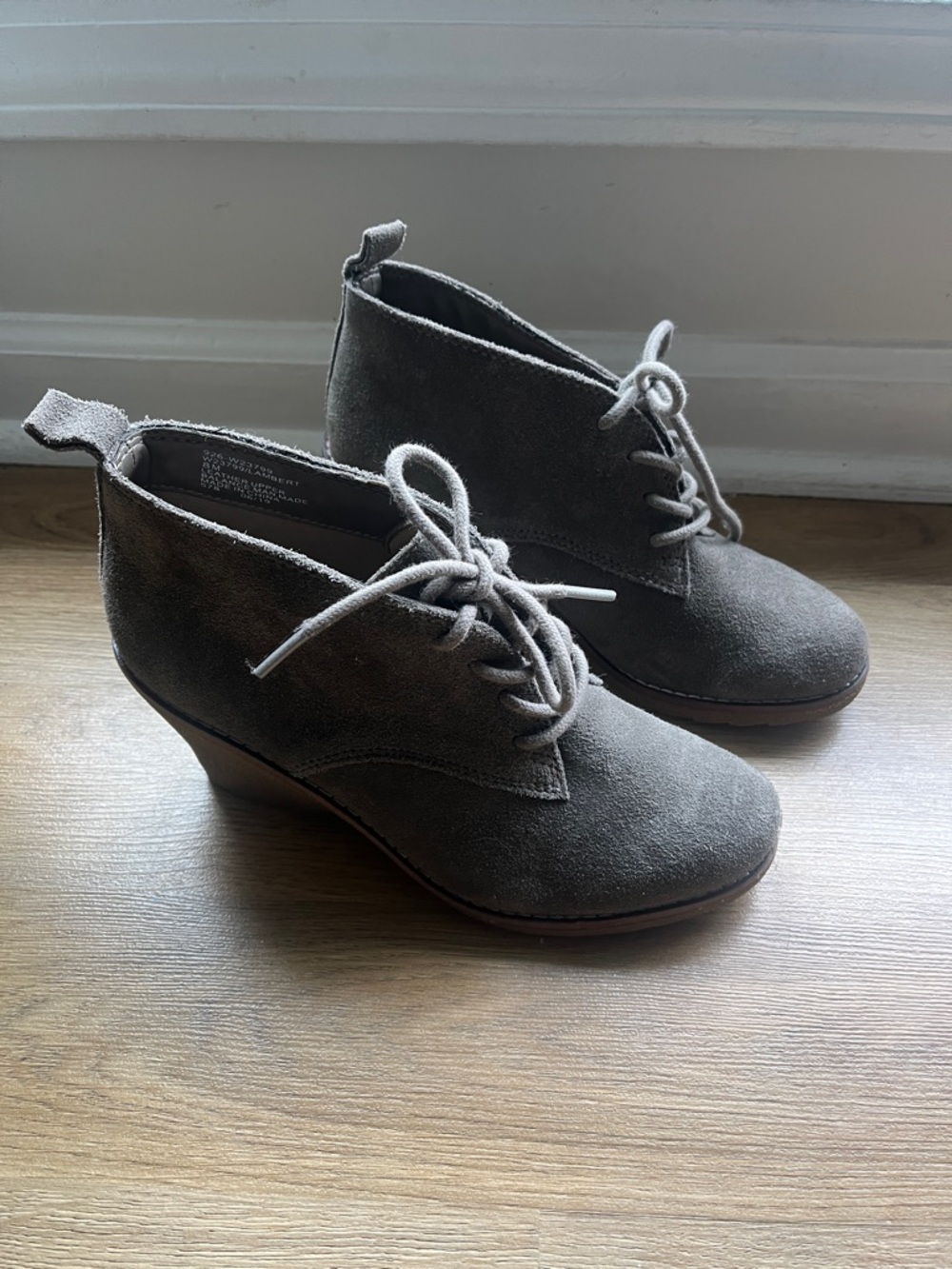 White Mountain Gray Suede Lace-Up Wedge Booties